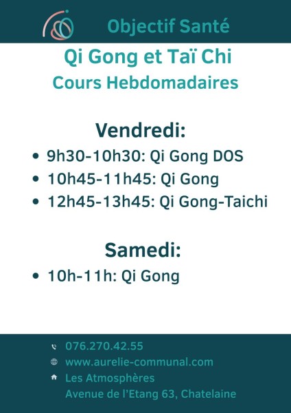 horaires des cours Qi Gong et Taichi