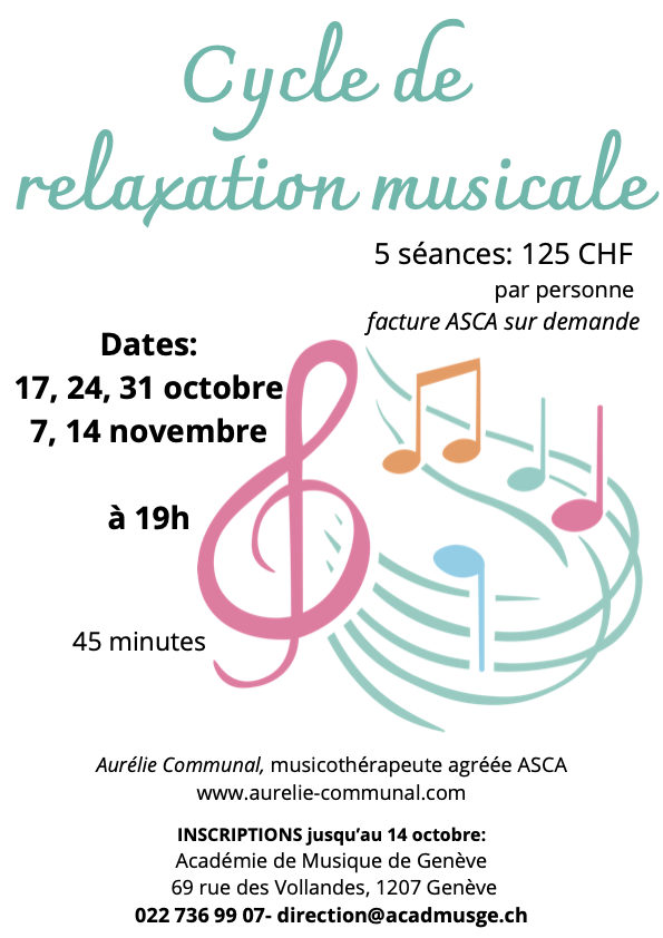 affiche du cycle de 5 séances de relaxation musicale à Genève