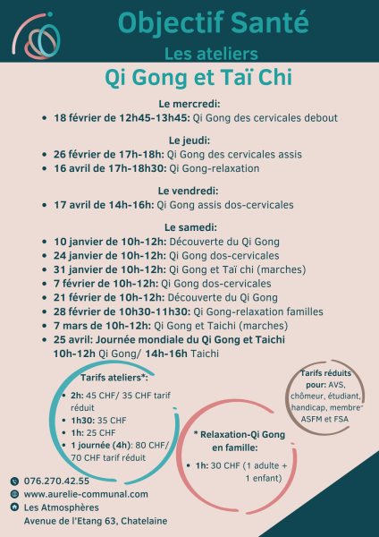 affiche ateliers de Qi Gong et Taichi à Vernier avec tarifs